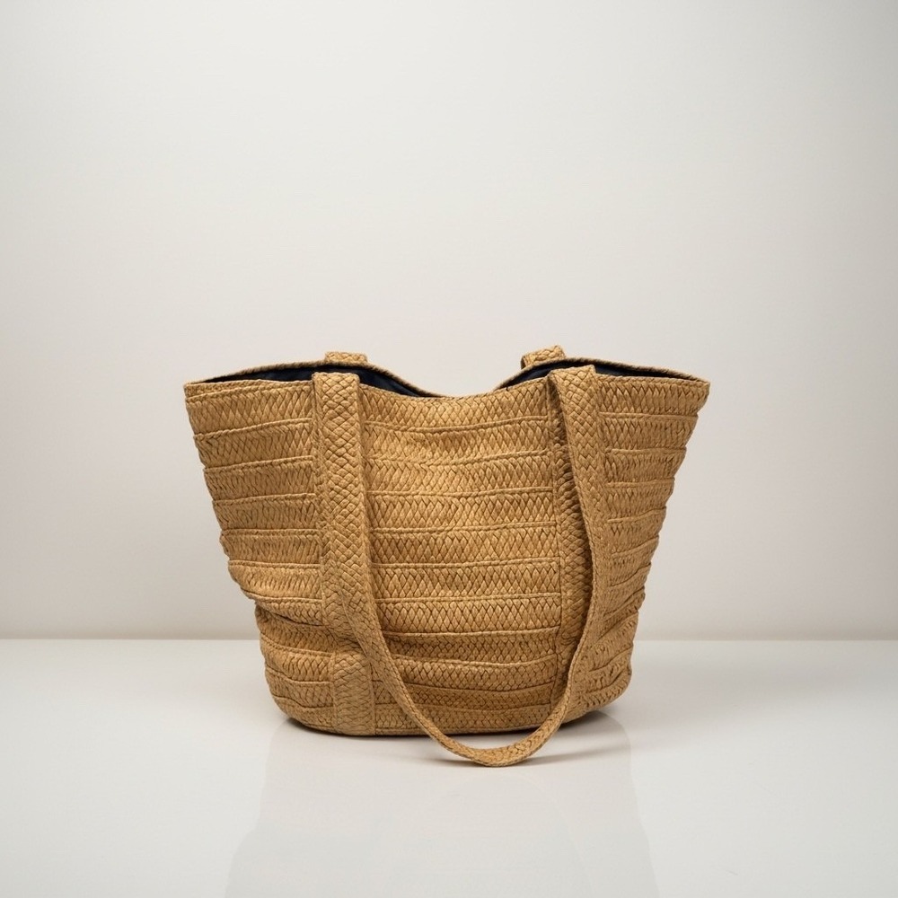Draper James Tan Woven Straw Tote Bag Beach Summer Shoulder Bag Natural Tan